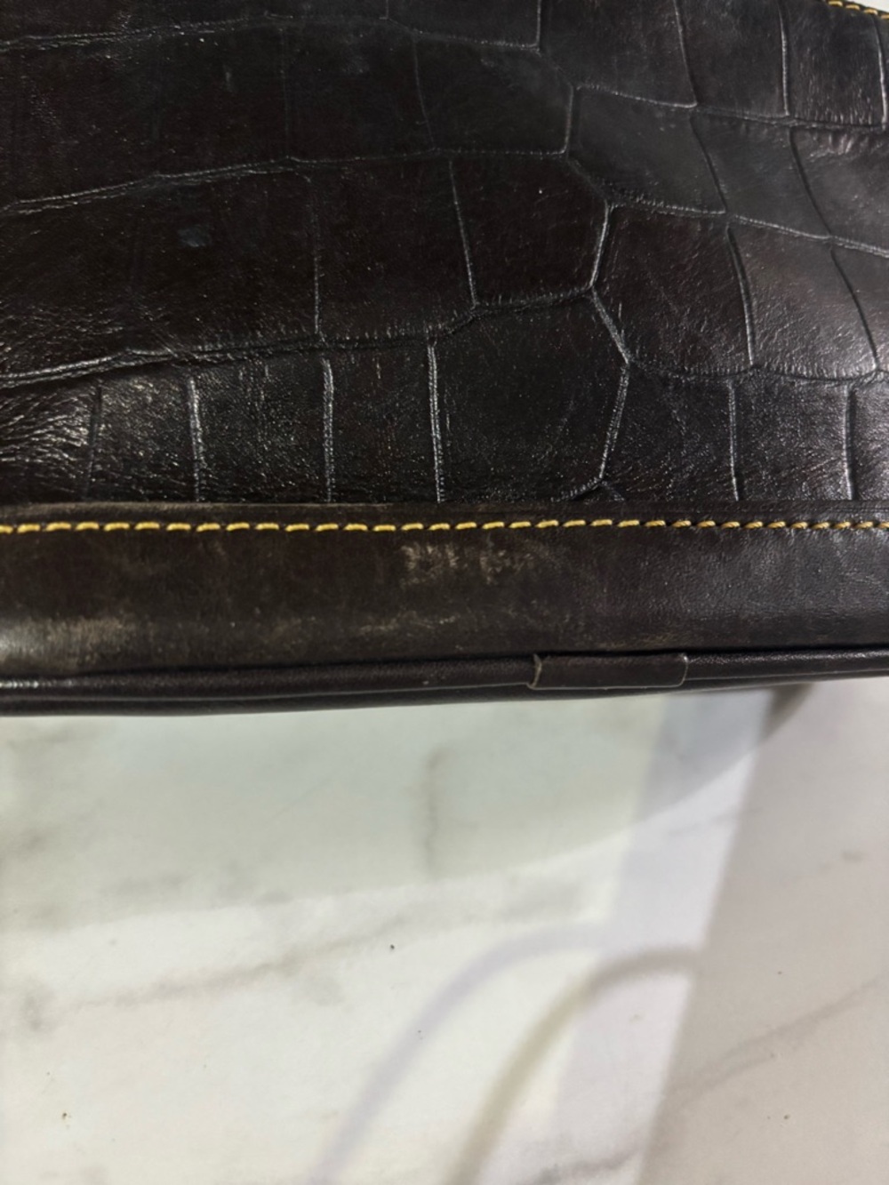 Dooney & Bourke Croc-Embossed Leather Toiletry Pouch with Yellow Stitching - Picture 5 of 10